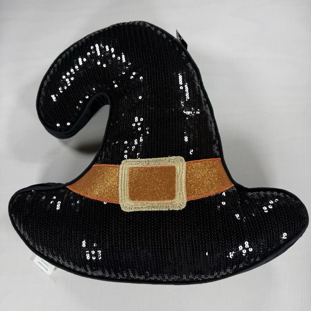 HALLOWEEN Sequin WITCH Hat 18" x 18" Decorative Accent Pillow NWT